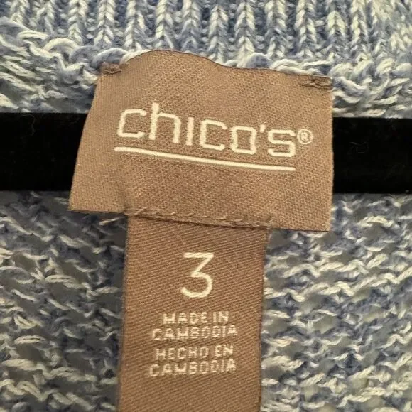 Chico's 3 Size XL open-knit short-sleeve sweater Blue Marbled Textured Cotton - Picture 6 of 7
